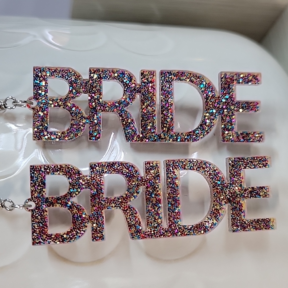 Bride Glitter Earrings, lightweight, Bachelorette - Picture 3 of 5